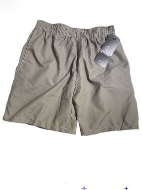 Bello Kids Olive Gray Swim Trunks Pockets Drawstring Inside Waist NWT Sz  S7/8